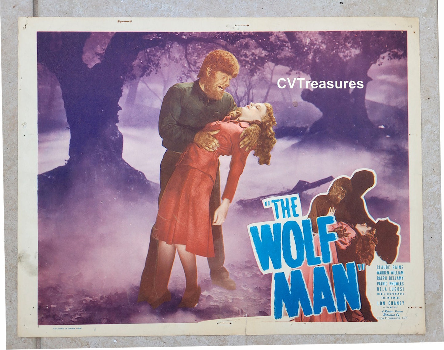 Wolf Man Original Vintage Horror Lobby Card Movie Poster Lon Chaney