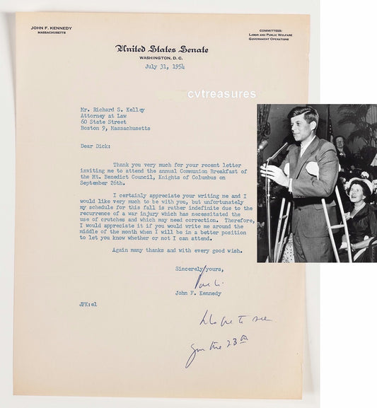 John F Kennedy JFK Guaranteed AUTHENTIC Autograph Signed Letter